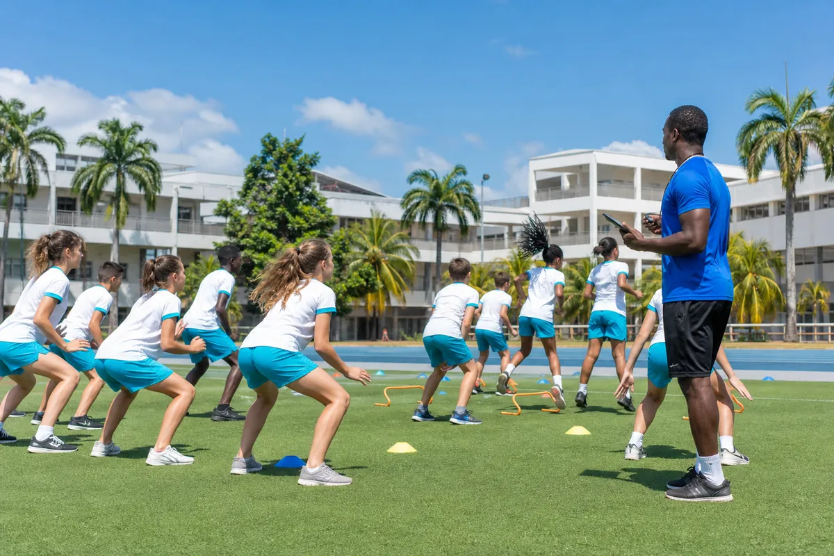 Des enseignants internationaux échangent dans la cour ensoleillée d’une école